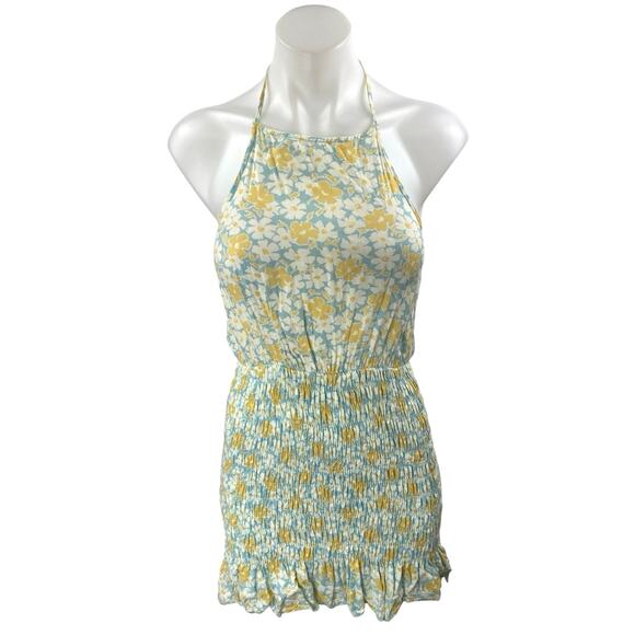 Cotton Candy LA Multicolor Floral Smocked Sleeveless Halter Mini Pencil Dress S - Picture 1 of 4